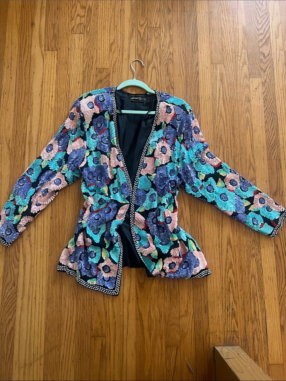 Floral Sequin Jacket in Teal, Pink & Purple - Vintage Glam